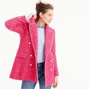 J.Crew Pink Diamond Tweed Coat Jacket blazer Gold Button herringbone Size 0